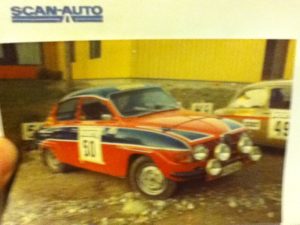 Saab 96 V4 Rally 1969 in original racing colors in the 1970s.