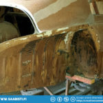 The Saab 93 trunk area has all the same rust spots as a Saab 96. The regular places need to be welded.