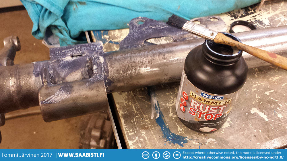 The rust was removed mechanically from the rear axle but as it had some pitting that was not cleaning out properly, I used rust converter to stabilize what ever little rust was left.